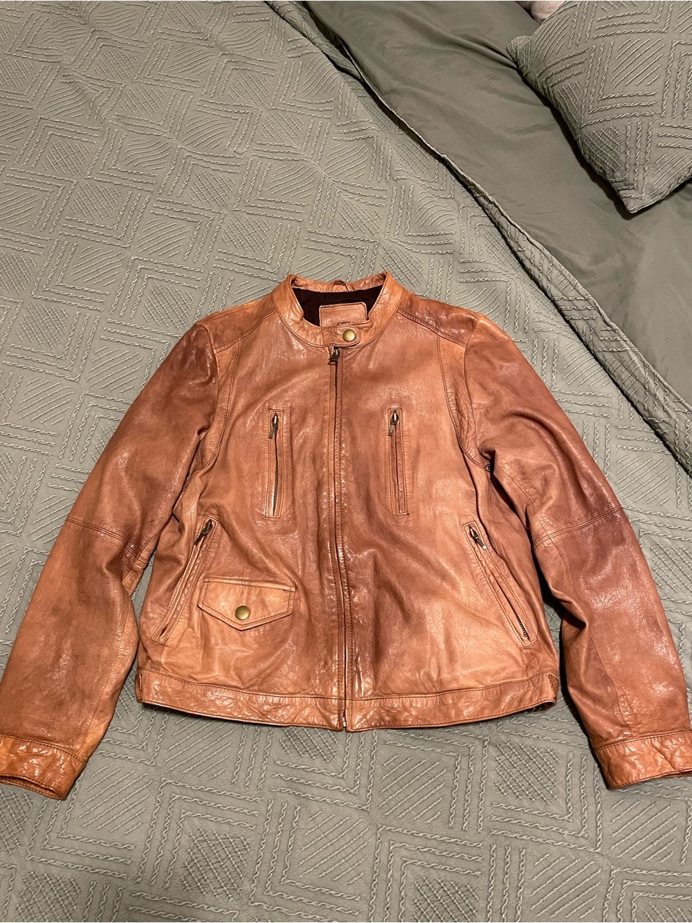 Vintage Y2K Banana Republic Womens Brown Moto Leather Jacket - Large